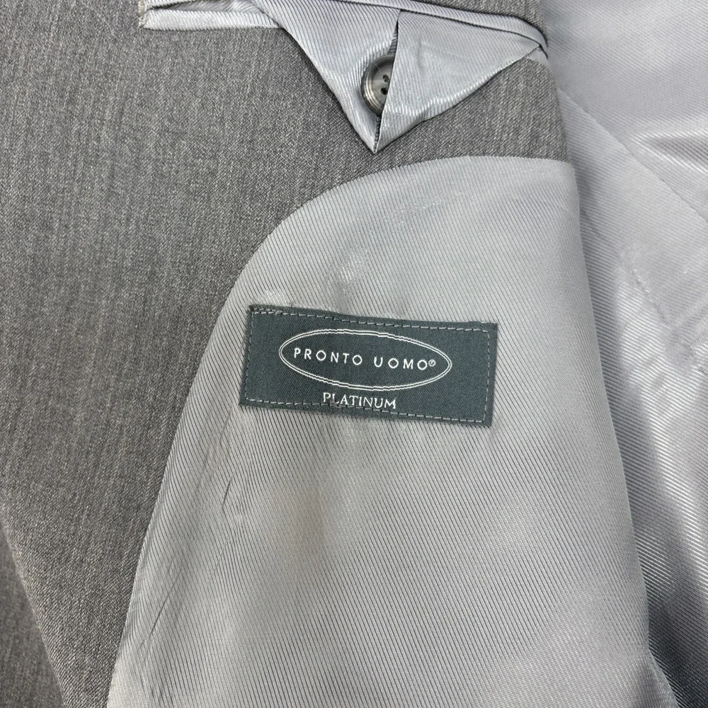 Pronto Uomo Platinum Mens Gray Blazer Suit Jacket Size 48R Wool Classic Business